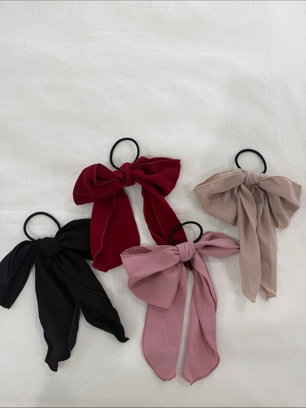 Chiffon Bow Hair Tie - Black, Burgundy, Pink, Beige